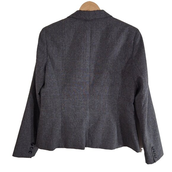 KASPER Houndstooth Blazer Zipper Pockets Size 12 Black Blue Office Classic - Picture 2 of 12